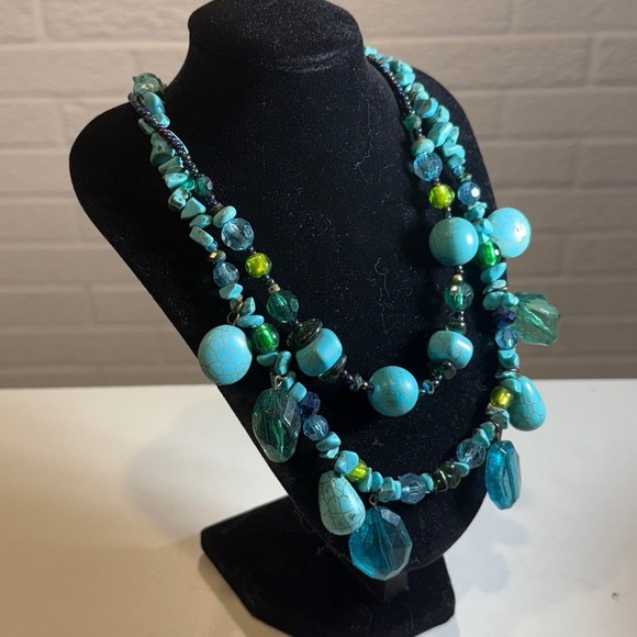 Turquoise Beaded Necklace Chunky Statement Bohemian Fashion Jewelry - Picture 3 of 4